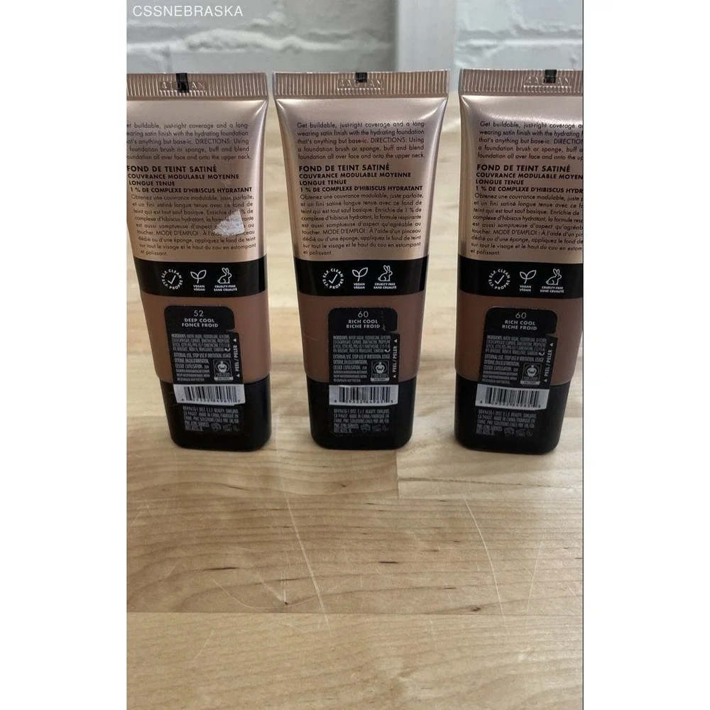 e.l.f. Cosmetics Soft Glam Satin Foundation Lot of 3 Shades 52‎ 60 1 oz Each New